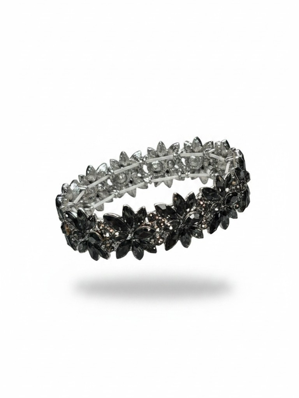 Sassified Boutique Nwt Sparkling Black Floral Stretch Bracelet